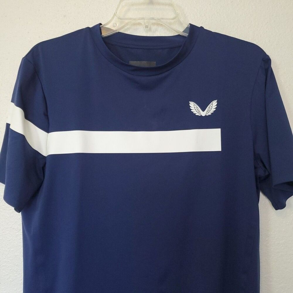 Castore T-shirt Blue Athletic Shirt Performance Golf Tennis White Line Logo Sz S - Picture 2 of 16
